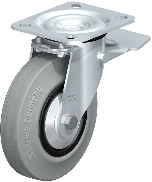 Blickle L-VPP 125G-ST-SG-FA Stahlblech-Lenkrolle, mittelschwere Ausführung, mit Anschraubplatte & Feststeller, Vollgummi, Schwarz, 749519