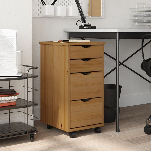 vidaXL Rollschrank mit Schubladen MOSS Honigbraun Massivholz Kiefer, 355903