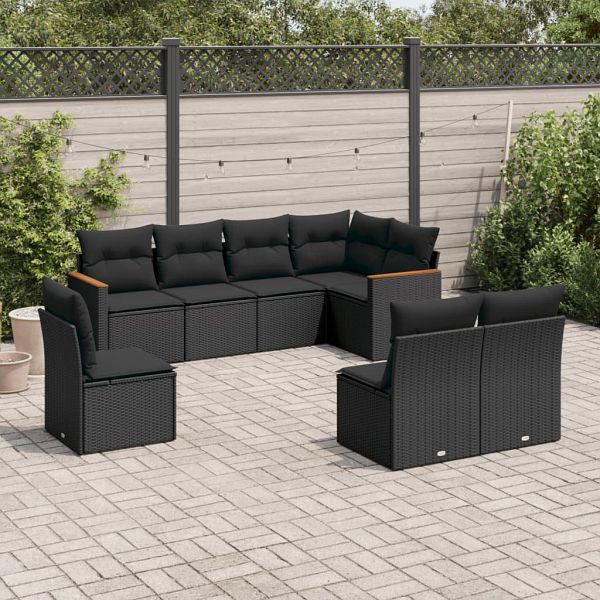 vidaXL 8-tlg. Garten-Sofagarnitur mit Kissen Schwarz Poly Rattan, 3226041
