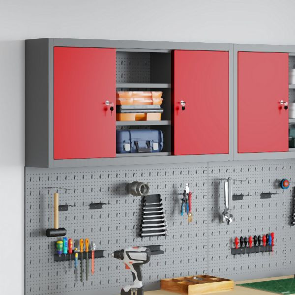 vidaXL Werkzeugschrank Wandmontage mit Werkzeugbrett Rot 100x20x55 cm Stahl, 4103474
