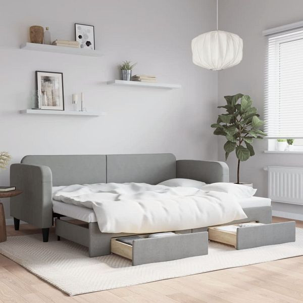 vidaXL Tagesbett Ausziehbar mit Schubladen Hellgrau 80x200 cm Stoff, 3196847