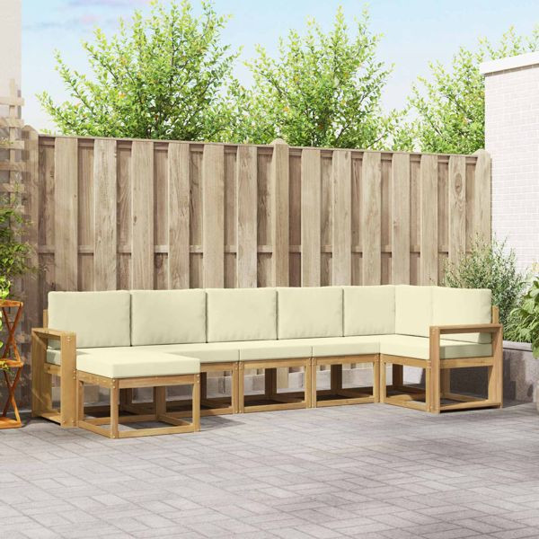 vidaXL Outdoor-Sofagarnitur mit Kissen 7-teilig Weiß und Creme Polyester, 3387949