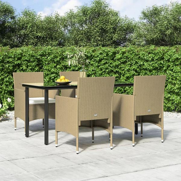 vidaXL 5-tlg. Garten-Essgruppe mit Kissen Beige und Schwarz, 3156608