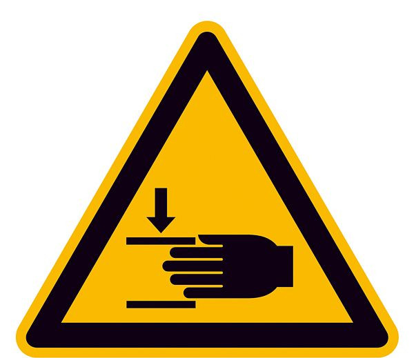 SafetyMarking Warnschild, Warnung vor Handverletzungen, Länge 5 cm, Folie, selbstklebend, VE: 10 Stück/Bogen, 30.0372