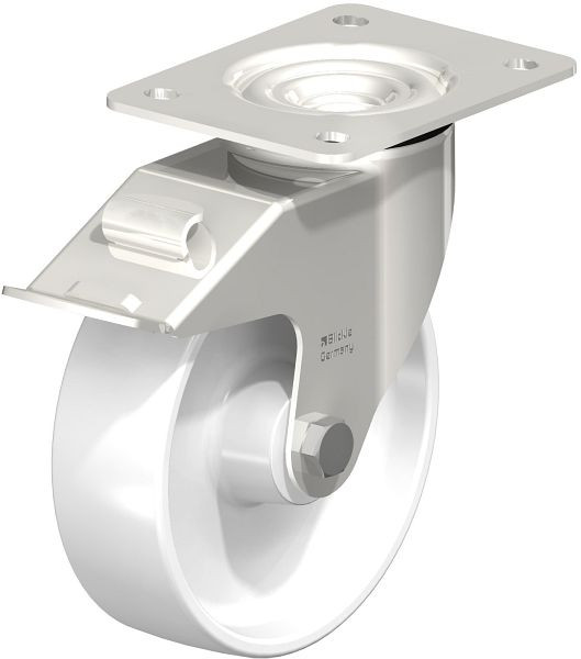 Blickle LEX-PO 160G-FI Edelstahl-Lenkrolle mit Anschraubplatte & Feststeller, Polyamid, Weiß, 617316