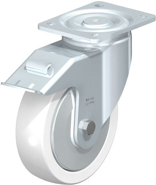 Blickle LH-SPO 175K-FI-FA Stahlblech-Lenkrolle, Schwerlast-Ausführung, mit Anschraubplatte & Feststeller, Polyamid, Weiß, 750196