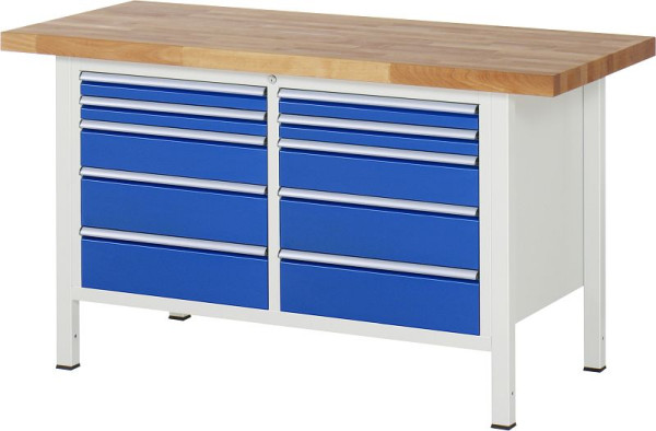 RAU Werkbank Serie 8000 - Modell 8480, B1500 x T700 x H840 mm, Systemunterbau B1235 x T650 x H800 mm, 03-8480A2-157B4S.11