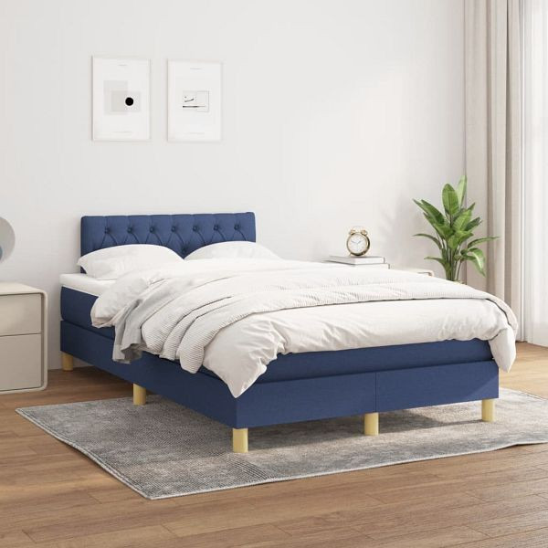 vidaXL Boxspringbett mit Matratze Blau 120x200 cm Stoff, 3140847