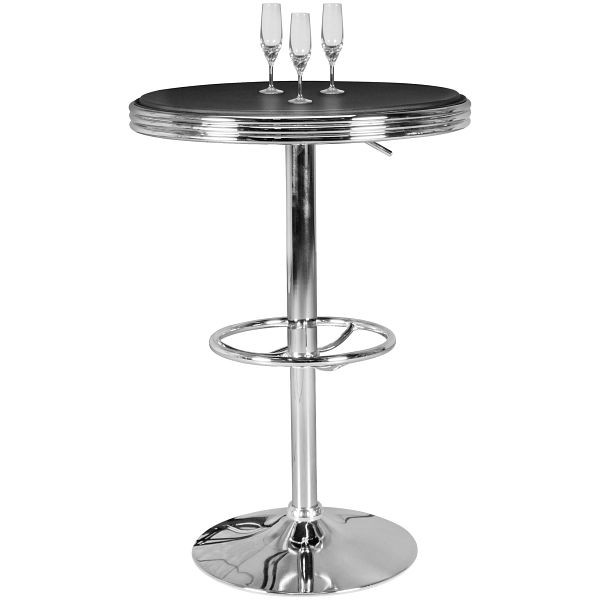 Wohnling American Diner Bartisch Elvis rund Ø 60 cm Aluminium Kunstlederbezug Schwarz/Silber, WL5.113