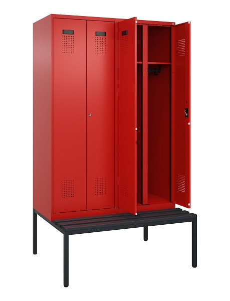 C+P Schwarz-Weiß-Spind Evolo PLUS, Bank, 4 Abteile, 2120x1200x815mm, 3020/3020, Zylinderschloss, Sitzfläche Kunststoff, Sitzbank, 0490527-40 S10105