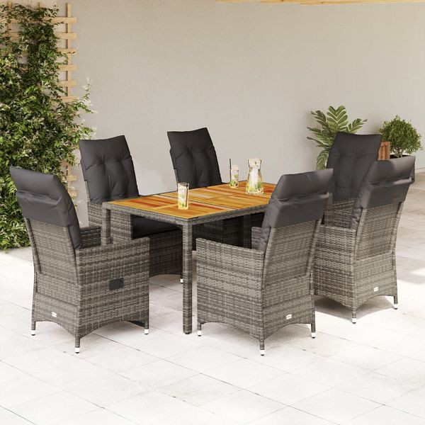 vidaXL 7-teilig Garten-Essgruppe mit Kissen Grau Poly Rattan, 3276728