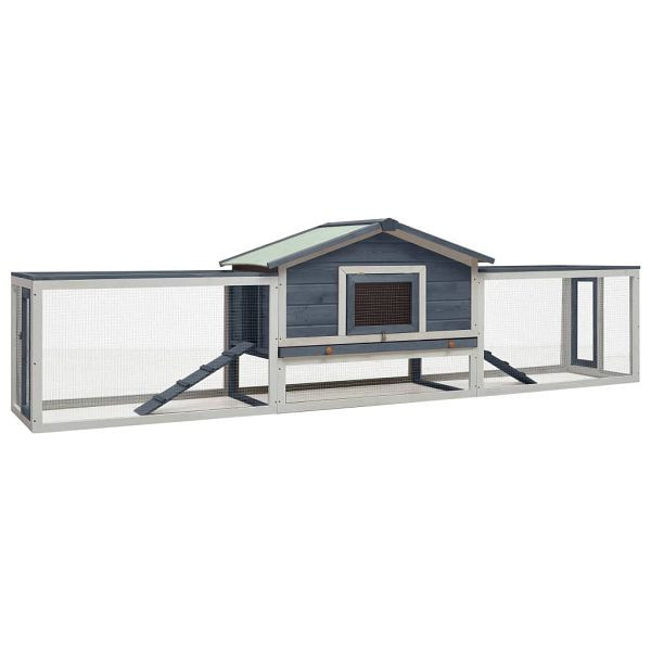 vidaXL Kaninchenstall Grau 310x70x87 cm Kiefer & Tanne Massivholz, 170858