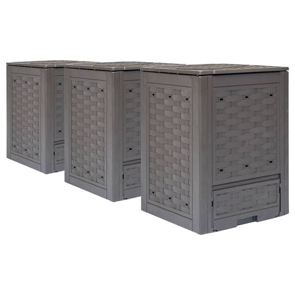 vidaXL Gartenkomposter 3 Stück Braun 60x60x83cm 900 L Kunststoff Rattan, 278918