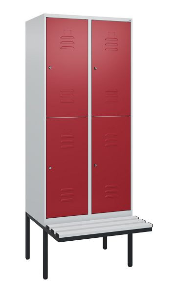 C+P Doppelstöckiger Spind Classic PLUS, 2 Abteile, 2120x800x815mm, 7035/3003, Zylinderschlösser, schwebende Sitzfläche, 0803407-22 S10016