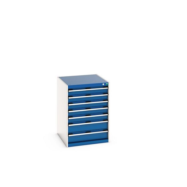 bott cubio Schubladenschrank bestückt, mit 7 Schubladen, BxTxH: 650x750x900mm, RAL 7035/5010, Enzianblau, 40027090.11V
