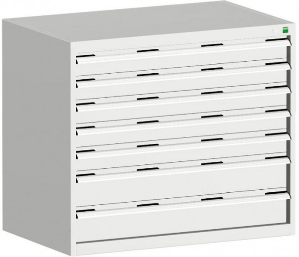 bott cubio Schubladenschrank bestückt mit 7 Schwerlastschubladen BxTxH: 1050 x 650 x 900 mm, RAL 7035, 40021022.16V
