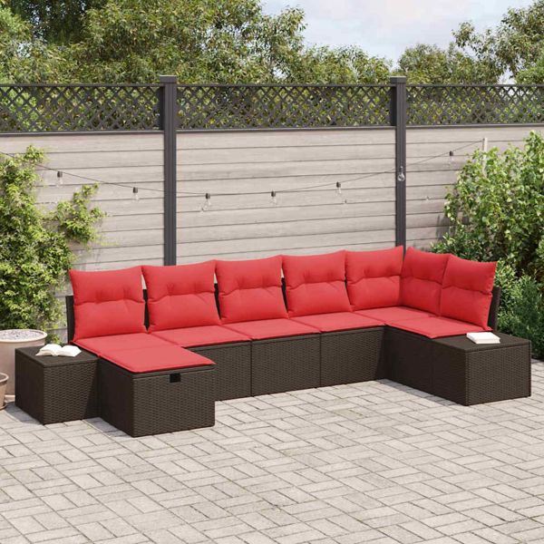 vidaXL Gartensofa-Set mit Kissen 7-teilig Braun Poly-Rattan, 3359403