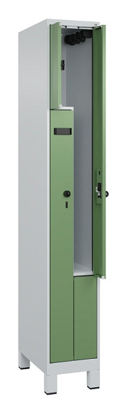 C+P Z-Spind Evolo PLUS, Füße, 2 Fächer, 1950x300x500mm, 7035/6011, Drehriegel, 049013-102 S10006