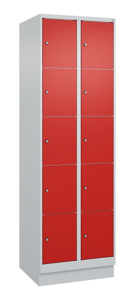 C+P Schließfachschrank Classic PLUS, Sockel, 2 Abteile mit je 5 Fächern, 1950x600x500mm, 7035/3020, 080020-205 S10002