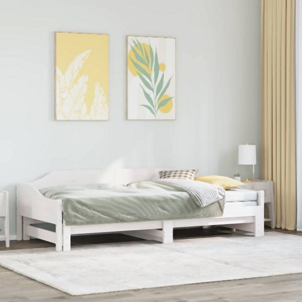vidaXL Tagesbett Ausziehbar Weiß 90x190 cm Massivholz Kiefer, 850909