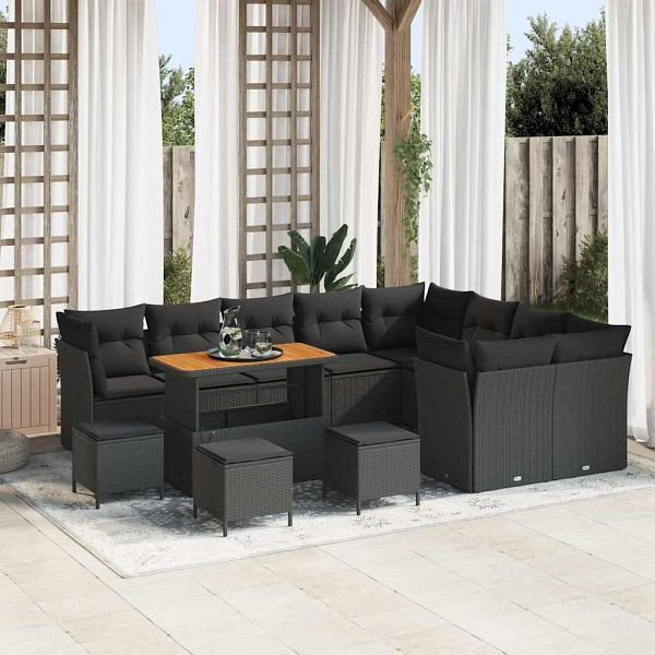 vidaXL Garten-Sofa-Set 13-teilig Schwarz Poly-Rattan, 3361529