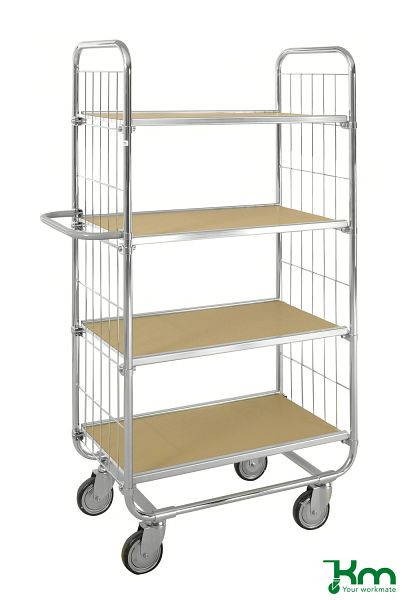 Kongamek ESD Etagenwagen Serie 8000, 4 Lenkrollen, 1395 x 470 x 1590 mm, 4 Böden, KM8000-4XL-ESD