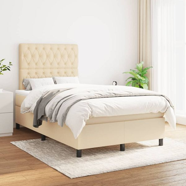 vidaXL Boxspringbett mit Matratze Creme 120x200 cm Stoff, 3142006