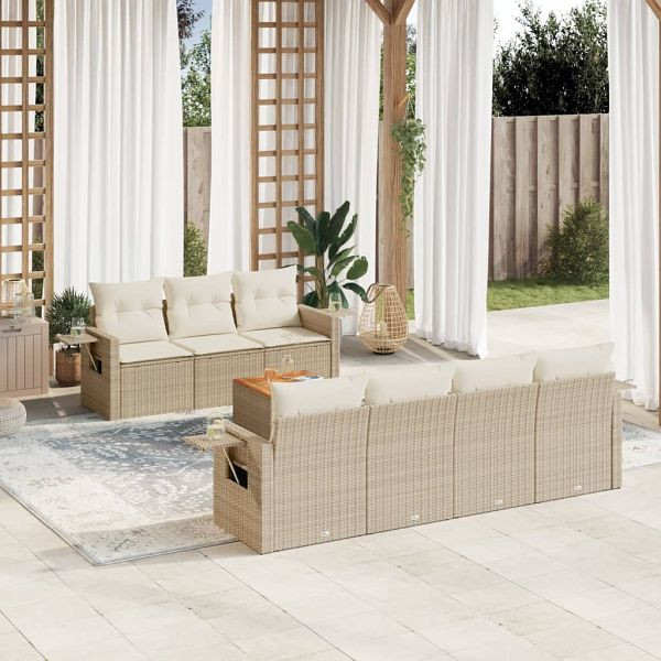 vidaXL 8-teilig Garten-Sofagarnitur mit Kissen Beige Poly Rattan, 3256800