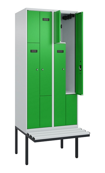 C+P Z-Spind Evolo PLUS, Bank, 4 Fächer, 2120x800x815mm, 7035/6037, Zylinderschloss, Material Sitzfläche Kunststoff, 0490437-224 S10092