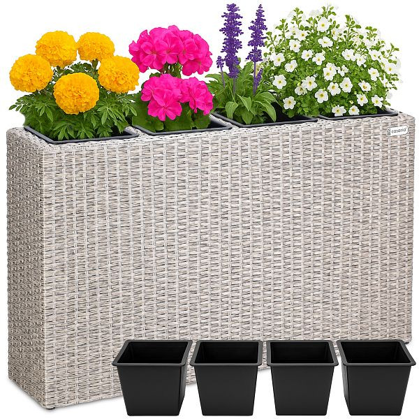 casaria Polyrattan Blumenkasten Creme 95x27x60cm, 108079