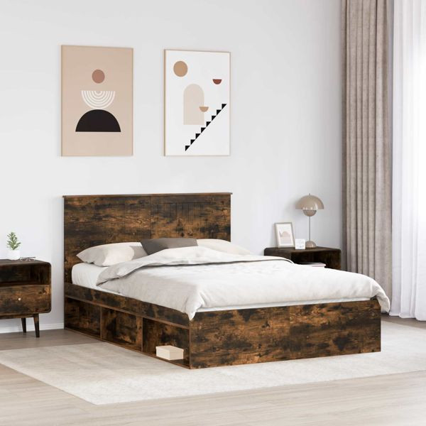 vidaXL Bettrahmen Geräucherte Eiche 140 x 200 cm Massives Kiefernholz, 3411005