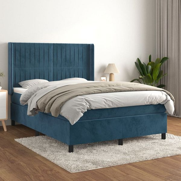 vidaXL Boxspringbett mit Matratze Dunkelblau 140x200 cm Samt, 3132805