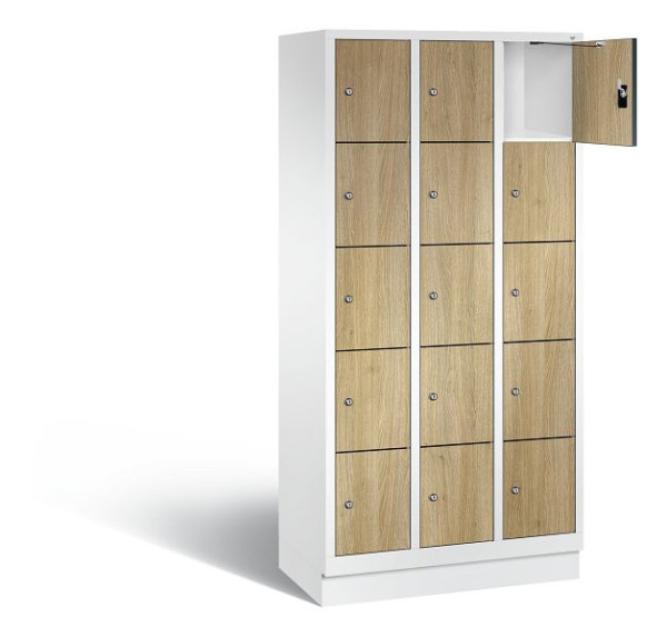 C+P Schließfachschrank Evolo, H1800xB900xT500mm, Farbe: Verkehrsweiß / Dekor Eiche Sereno, 48020-305 S10182