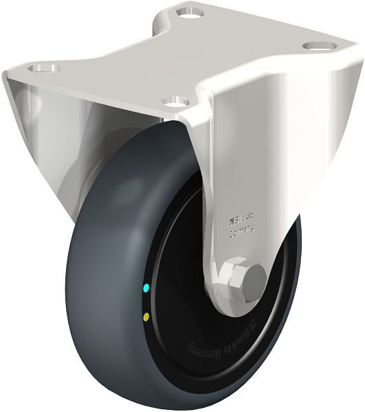 Blickle BX-TPA 102KD-ELS-FK Edelstahl-Bockrolle mit Anschraubplatte, Thermoplastisches Gummi-Elastomer, Grau, 853600