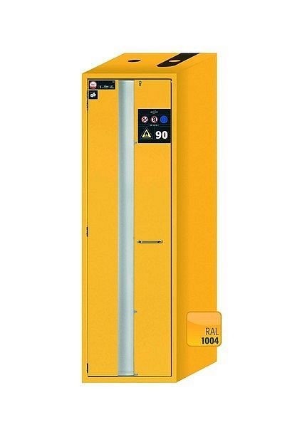 asecos Sicherheitsschrank S-PHOENIX-90, S90.196.060.075.FDAS in sicherheitsgelb RAL 1004 mit 4x Auszugswanne Standard (Edelstahl), 30313-002-30323