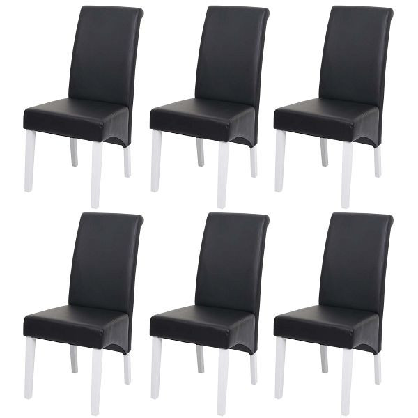 Mendler 6er-Set Esszimmerstuhl Küchenstuhl Stuhl M37, Leder, schwarz, weiße Füße, 3x20074