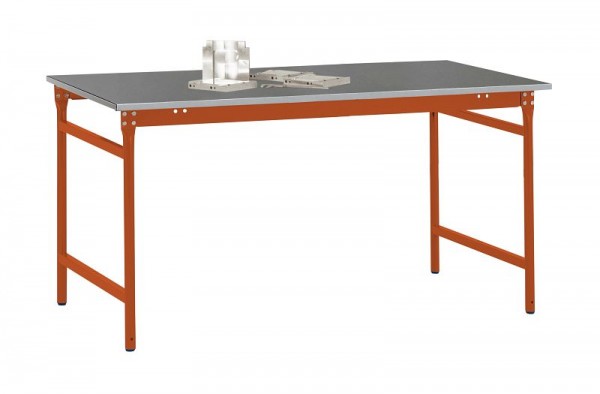 Manuflex Beistelltisch BASIS stationär mit Blechbelag-Platte in Rotorange RAL 2001, BxTxH: 1500 x 800 x 780 mm, Rotorange, BB3064.2001