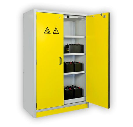 Cemo Akku-Sicherheitsschrank 11/6-FWF90 mit 1 Vollauszug, komplett verpackt, Blende gelb, 11051