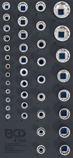 BGS Werkstattwageneinlage 1/3: Steckschlüssel-Einsätze Zwölfkant, 6,3 mm (1/4"), 10 mm (3/8"), 12,5 mm (1/2"), 40-teilig, 4149