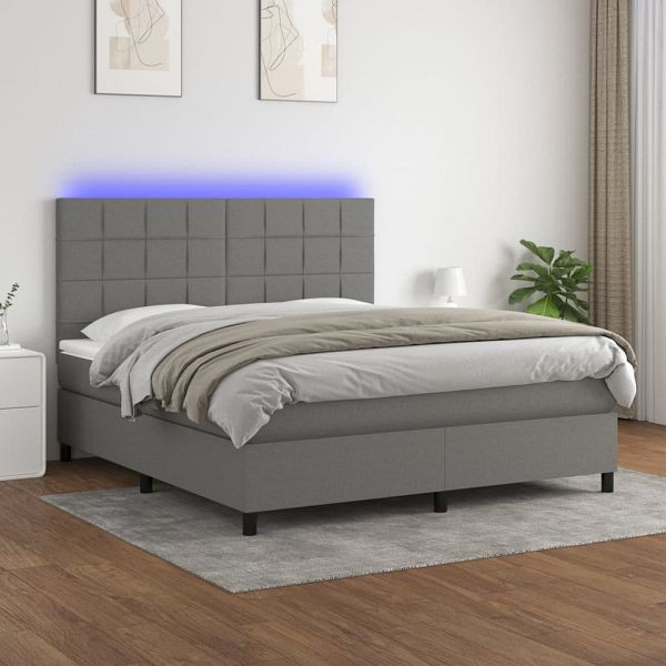 vidaXL Boxspringbett mit Matratze & LED Dunkelgrau 160x200 cm Stoff, 3134886