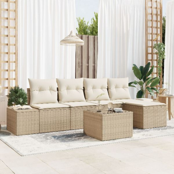 vidaXL 6-teiliges Garten-Sofa-Set mit Kissen Braun Poly Rattan, 3355700