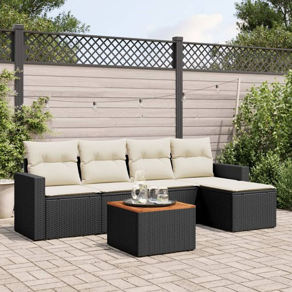 vidaXL 6-teilig Garten-Sofagarnitur mit Kissen Schwarz Poly Rattan, 3256427