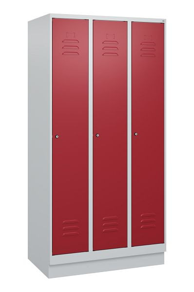 C+P Umkleidespind Classic PLUS, Sockel, 3 Abteile, 1800x900x500mm, 7035/3003, Zylinderschlösser, 0800207-30 S10016