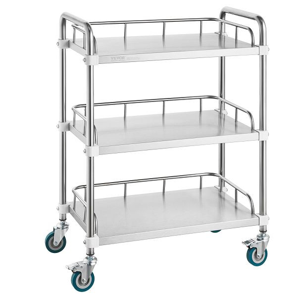 VEVOR Labor-Servierwagen, aus Edelstahl mit 3 Ablagen, mit Lenkrollen, für Klinik, Labor, Krankenhaus, Salon, 670 x 395 x 867 mm, SYSST42014303UK85V0