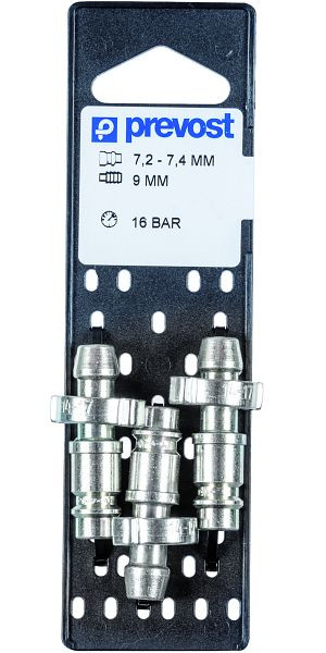 Prevost Nippel 7,2-7,4 für Schlauchanschluss + Ohrklemme auf Lochplatte, für Schlauch mit Innen-Ø= 9 mm, VE: 3 Stück, ERP 076809P3