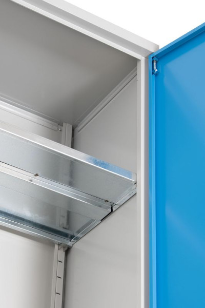 Gürkan Flügeltürenschrank, 42 x 92 x 195 cm, Lichtgrau, Lichtblau, Verzinkt, Verstärkte Fachboden Stück 4, FLC.19/NV.SL, 109744