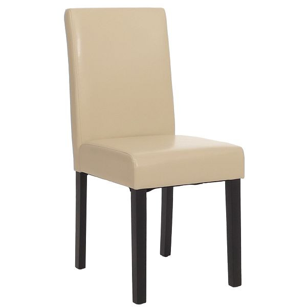 Mendler Esszimmerstuhl Littau, Küchenstuhl Stuhl, Leder, creme, dunkle Beine, 74364