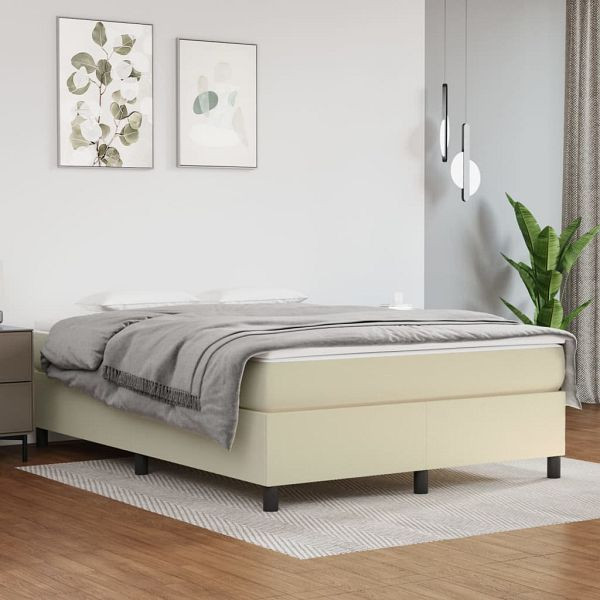 vidaXL Boxspringbett mit Matratze Creme 140x190 cm Kunstleder, 3144604