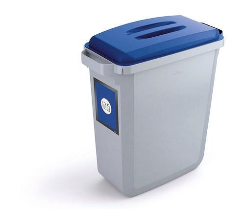 VAR Wertstoffsammler aus Polyethylen (PE), 60 Liter, grau, blauer Deckel, mit Info-Rahmen, 311649