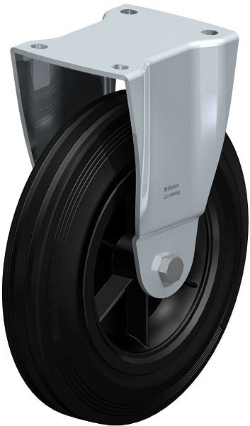 Blickle BH-VPP 250G Stahlblech-Bockrolle, Schwerlast-Ausführung, mit Anschraubplatte, Vollgummi, Schwarz, 577924